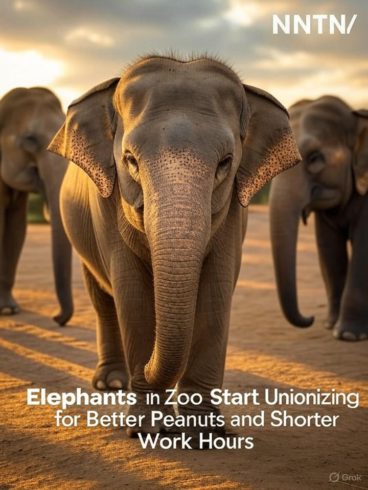 Image that is a representation of Elephants in Zoo Start Unionizing for Better Peanuts and Shorter Work Hours
