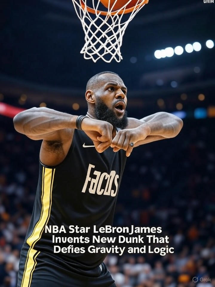 Image that is a representation of NBA Star LeBron James Invents New Dunk That Defies Gravity and Logic