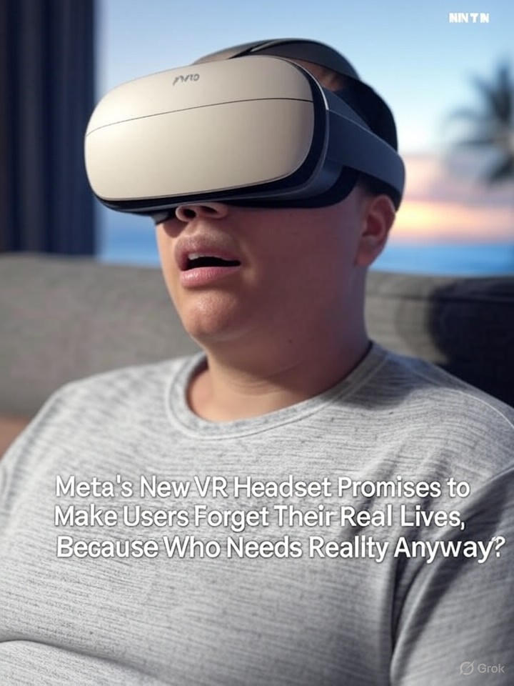 Image that is a representation of Meta's New VR Headset Promises to Make Users Forget Their Real Lives, Because Who Needs Reality Anyway?