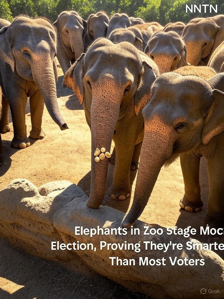 Image that is a representation of Elephants in Zoo Stage Mock Election, Proving They're Smarter Than Most Voters