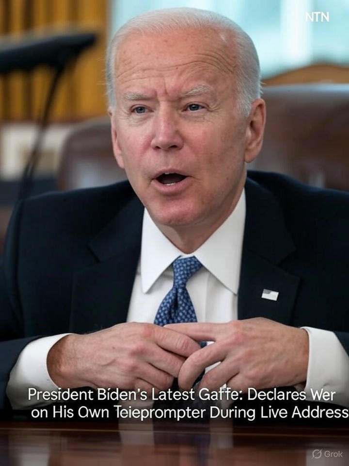 Image that is a representation of President Biden's Latest Gaffe: Declares War on His Own Teleprompter During Live Address