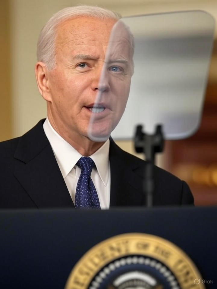 Image that is a representation of President Biden's Latest Gaffe: Declares War on His Own Teleprompter During Live Address