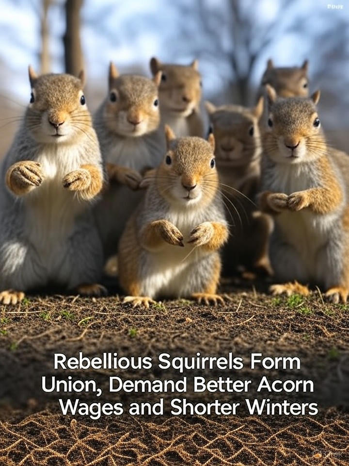 Image that is a representation of Rebellious Squirrels Form Union, Demand Better Acorn Wages and Shorter Winters