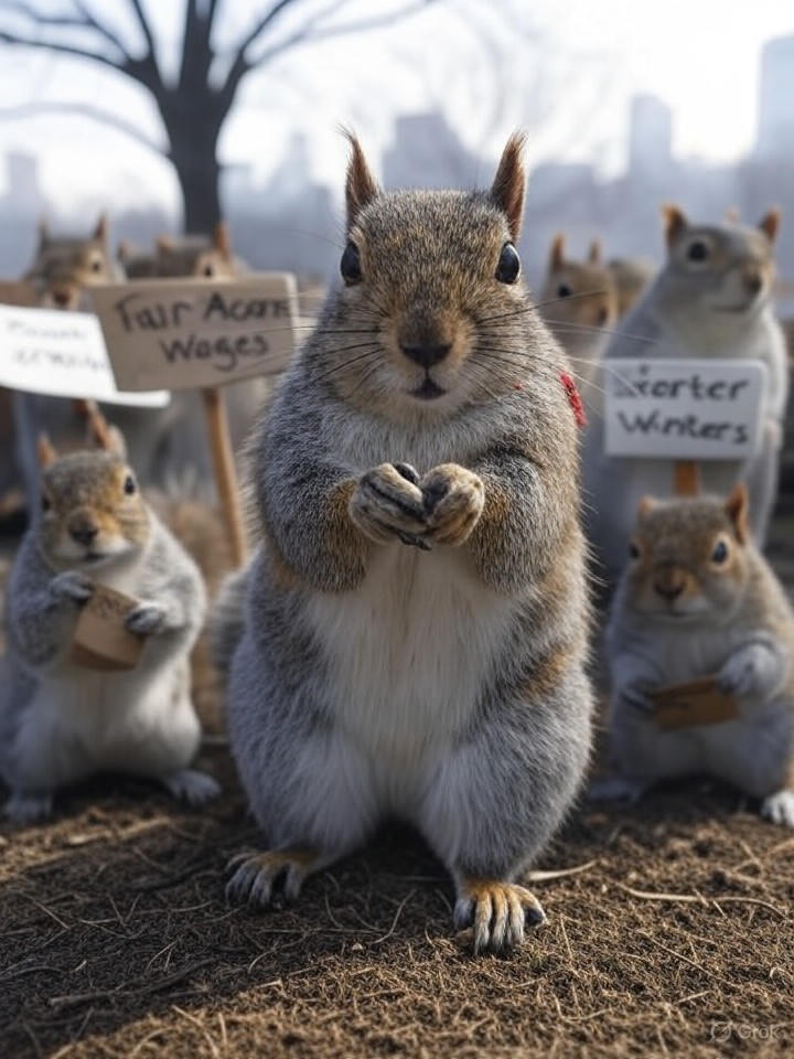 Image that is a representation of Rebellious Squirrels Form Union, Demand Better Acorn Wages and Shorter Winters