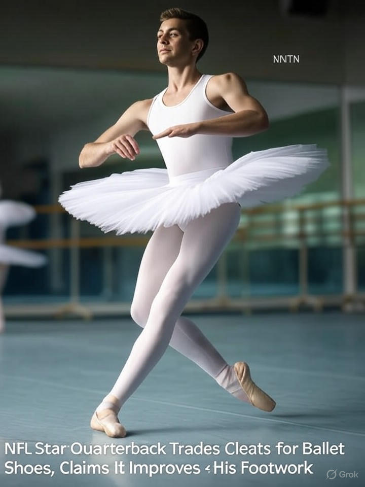 Image that is a representation of NFL Star Quarterback Trades Cleats for Ballet Shoes, Claims It Improves His Footwork