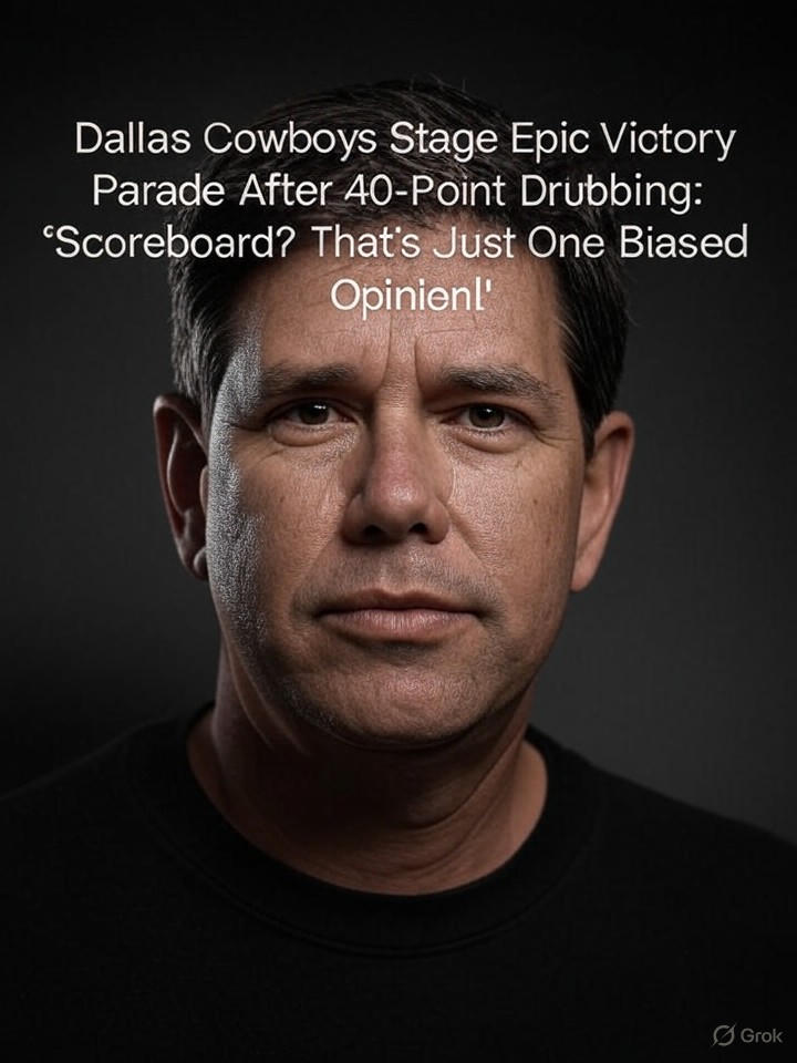 Image that is a representation of Dallas Cowboys Stage Epic Victory Parade After 40-Point Drubbing: 'Scoreboard? That's Just One Biased Opinion!'