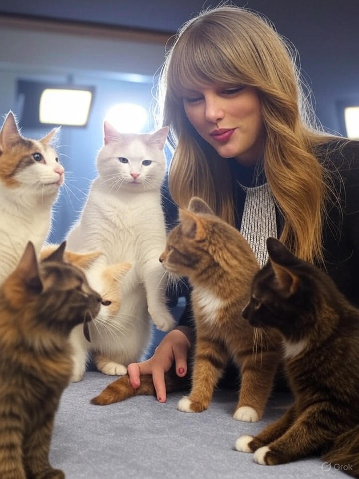 Image that is a representation of Taylor Swift's Latest Album Drops, Featuring Duets with Her Army of Cloned Cats