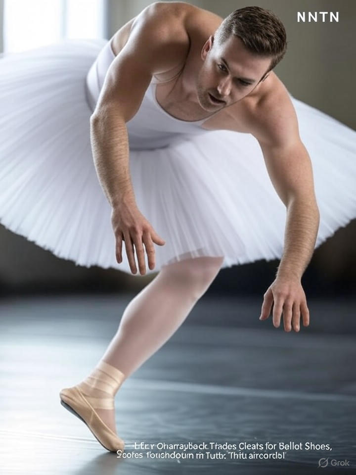 Image that is a representation of NFL Star Quarterback Trades Cleats for Ballet Shoes, Scores Touchdown in Tutu