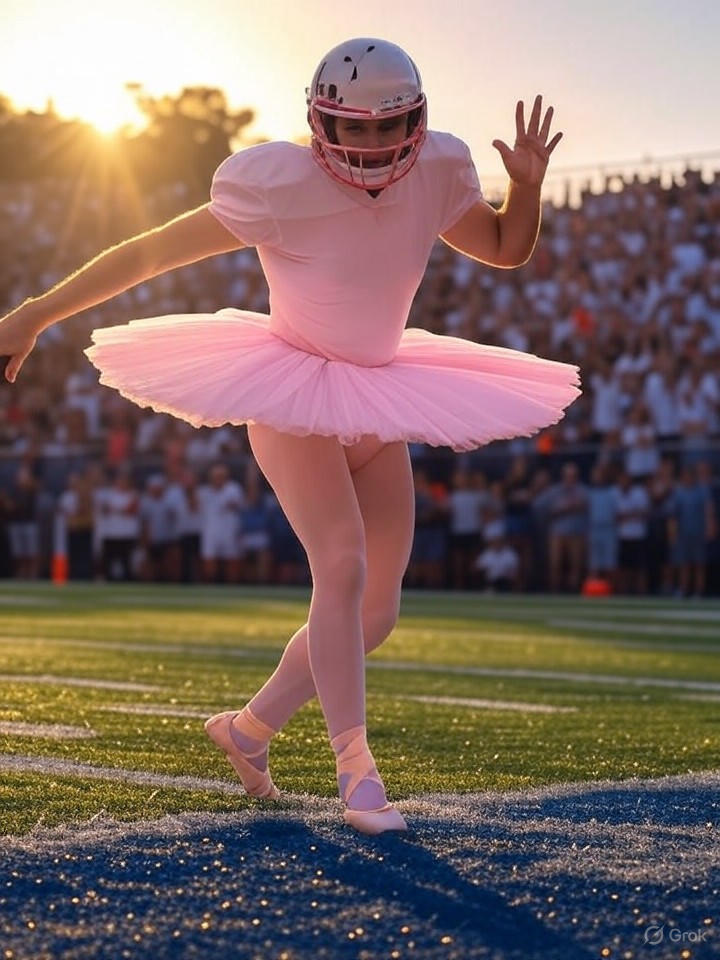 Image that is a representation of NFL Star Quarterback Trades Cleats for Ballet Shoes, Scores Touchdown in Tutu