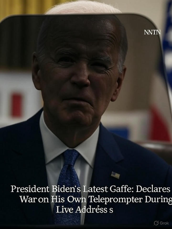 Image that is a representation of President Biden's Latest Gaffe: Declares War on His Own Teleprompter During Live Address
