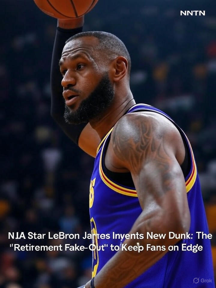 Image that is a representation of NBA Star LeBron James Invents New Dunk: The 'Retirement Fake-Out' to Keep Fans on Edge