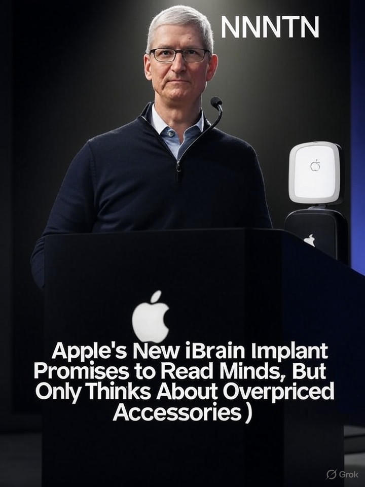 Image that is a representation of Apple's New iBrain Implant Promises to Read Minds, But Only Thinks About Overpriced Accessories