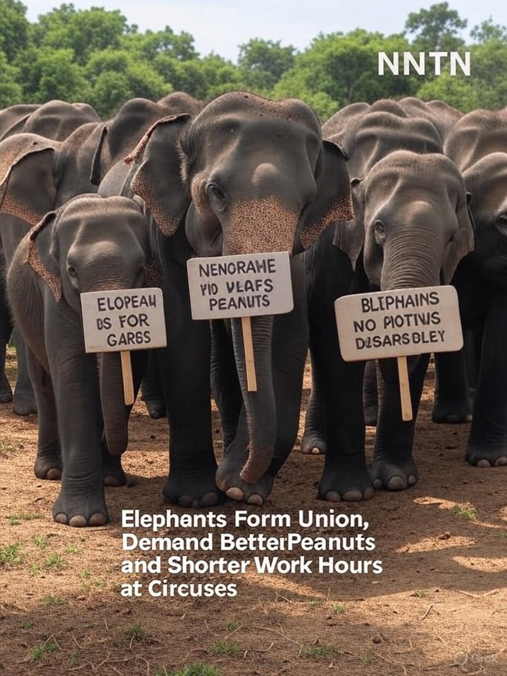 Image that is a representation of Elephants Form Union, Demand Better Peanuts and Shorter Work Hours at Circuses