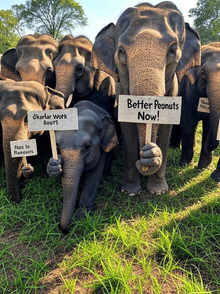 Image that is a representation of Elephants Form Union, Demand Better Peanuts and Shorter Work Hours at Circuses