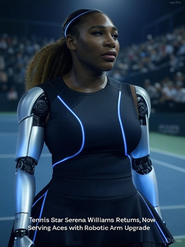 Image that is a representation of Tennis Star Serena Williams Returns, Now Serving Aces with Robotic Arm Upgrade