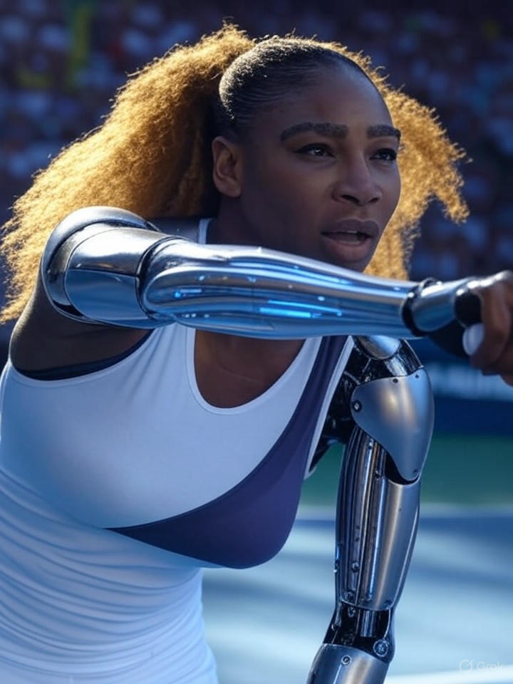 Image that is a representation of Tennis Star Serena Williams Returns, Now Serving Aces with Robotic Arm Upgrade