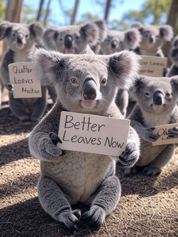 Image that is a representation of Rebellious Koalas Stage Sit-In at Eucalyptus Farm, Demand Better Leaf Quality and Nap Time