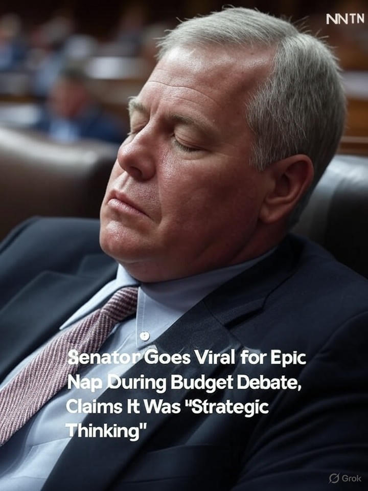 Image that is a representation of Senator Goes Viral for Epic Nap During Budget Debate, Claims It Was 'Strategic Thinking'