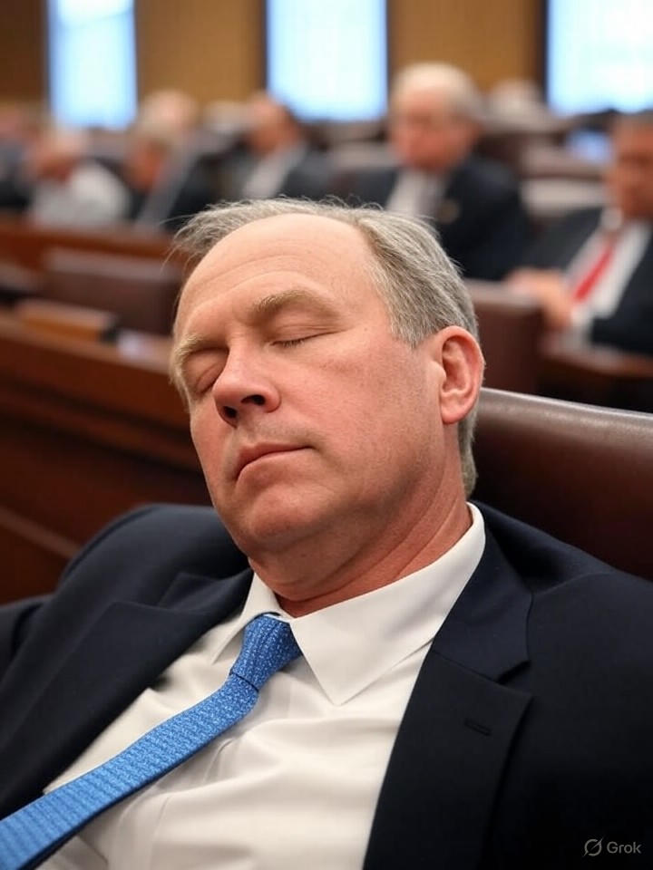 Image that is a representation of Senator Goes Viral for Epic Nap During Budget Debate, Claims It Was 'Strategic Thinking'