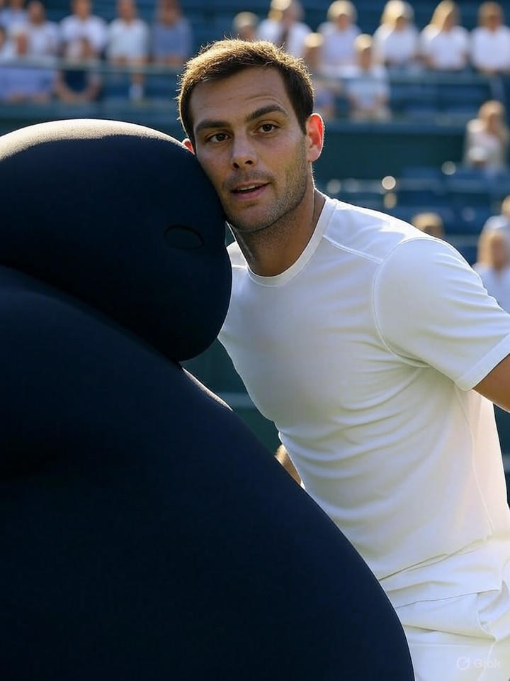 Image that is a representation of Tennis Star Wins Match by Default After Opponent Trips Over Own Ego