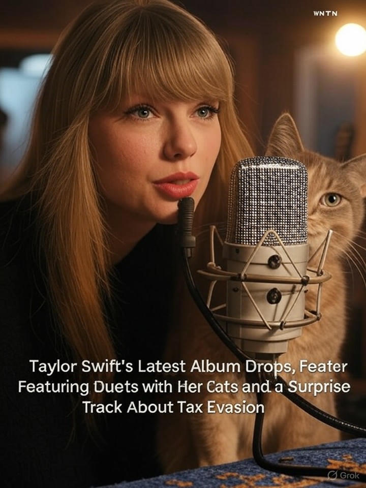 Image that is a representation of Taylor Swift's Latest Album Drops, Featuring Duets with Her Cats and a Surprise Track About Tax Evasion
