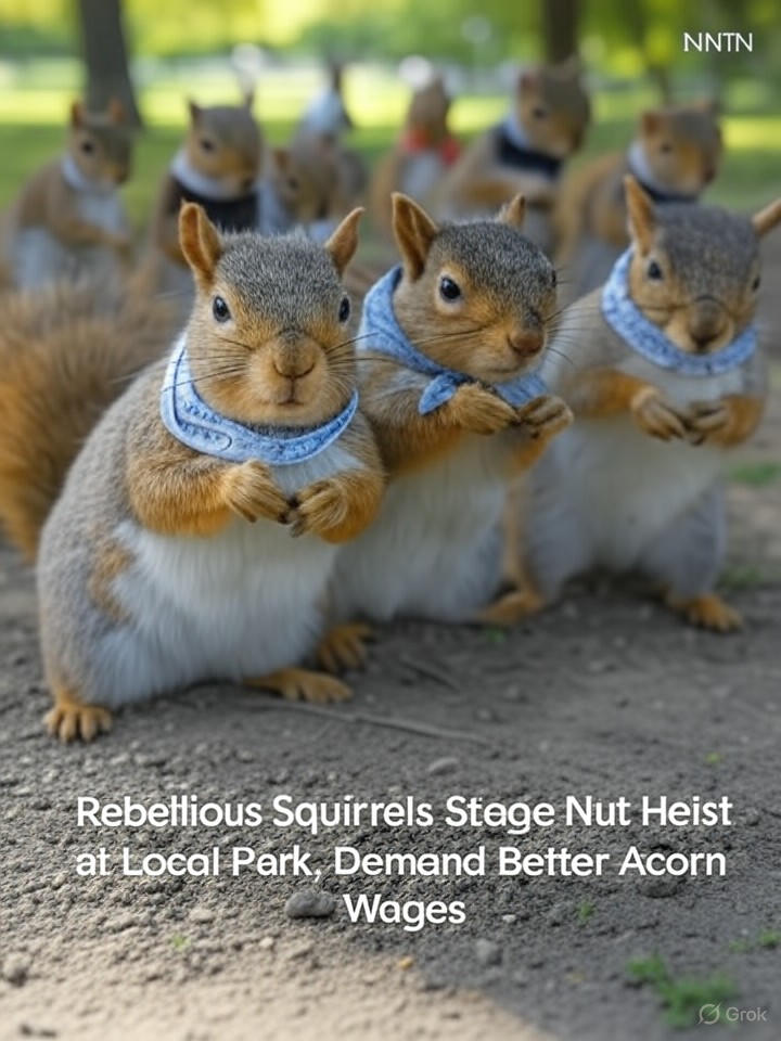 Image that is a representation of Rebellious Squirrels Stage Nut Heist at Local Park, Demand Better Acorn Wages
