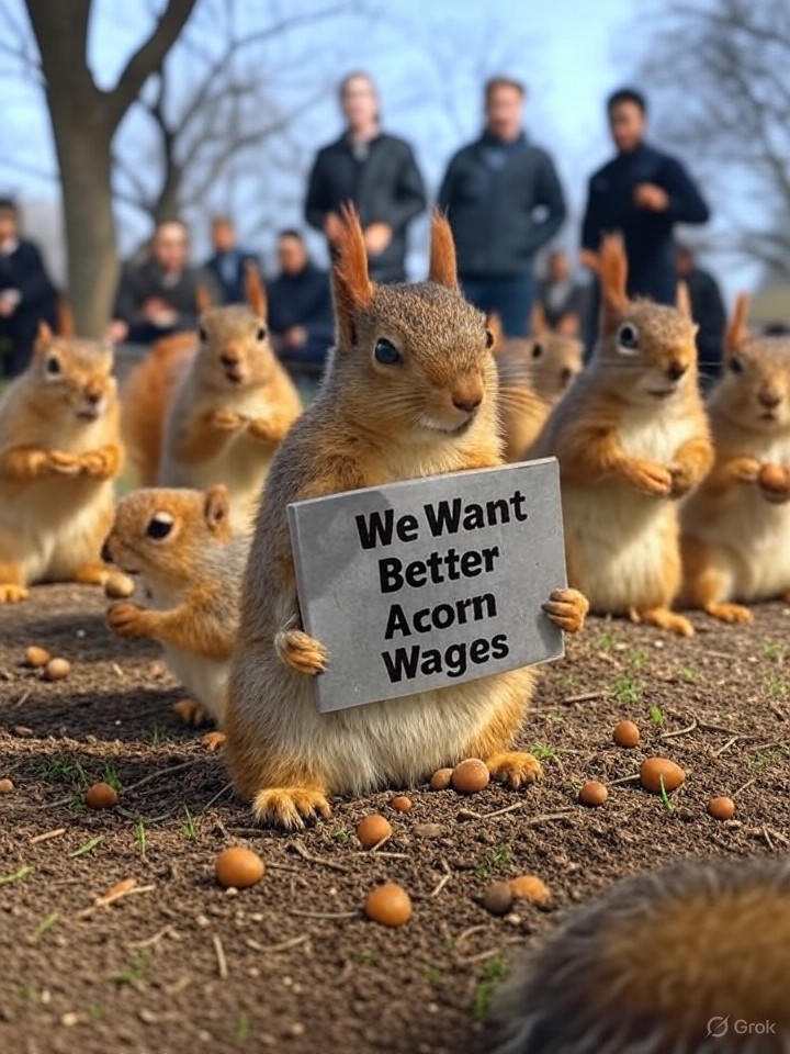 Image that is a representation of Rebellious Squirrels Stage Nut Heist at Local Park, Demand Better Acorn Wages