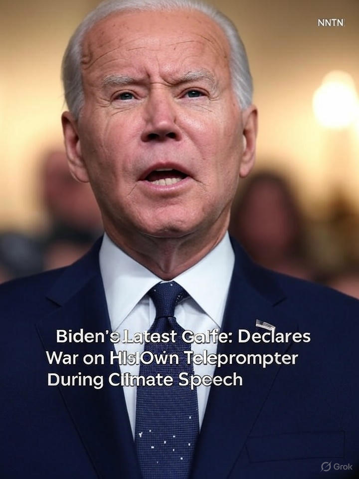 Image that is a representation of Biden's Latest Gaffe: Declares War on His Own Teleprompter During Climate Speech