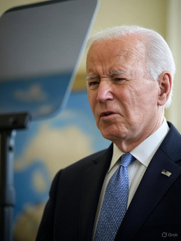 Image that is a representation of Biden's Latest Gaffe: Declares War on His Own Teleprompter During Climate Speech