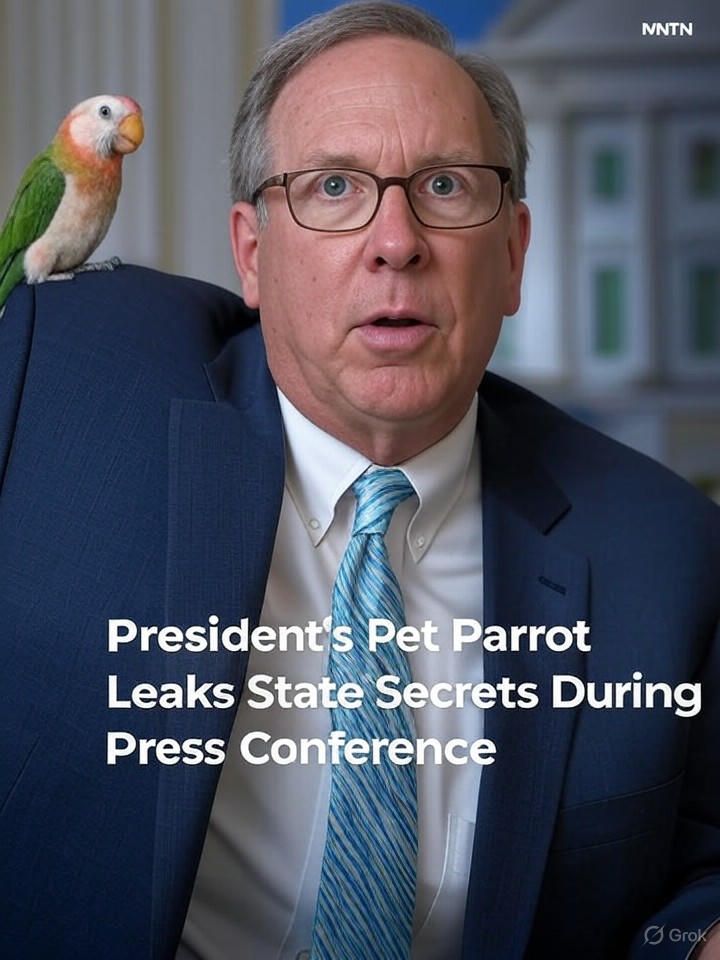 Image that is a representation of President's Pet Parrot Leaks State Secrets During Press Conference