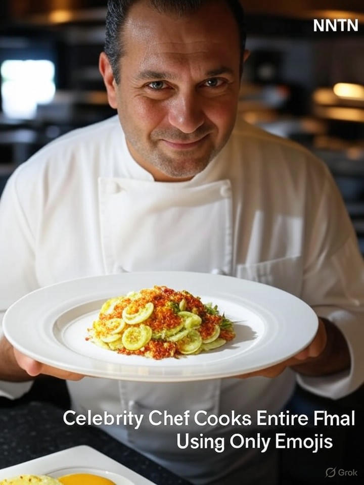 Image that is a representation of Celebrity Chef Cooks Entire Meal Using Only Emojis