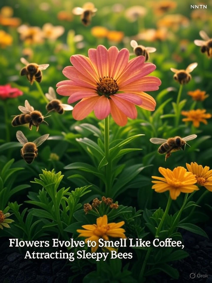 Image that is a representation of Flowers Evolve to Smell Like Coffee, Attracting Sleepy Bees