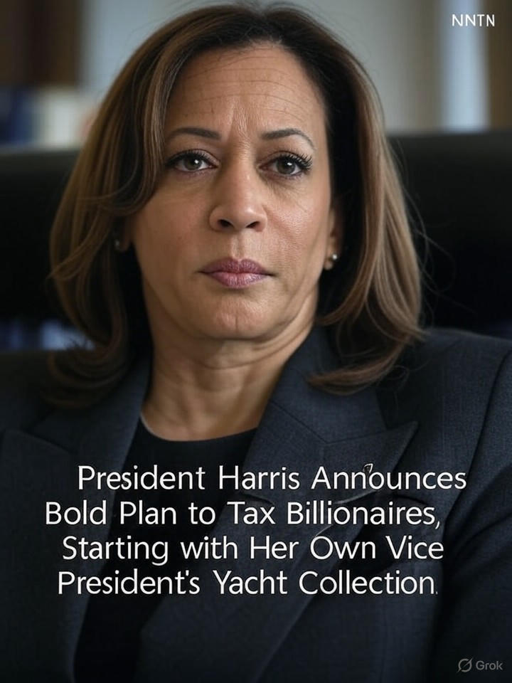 Image that is a representation of President Harris Announces Bold Plan to Tax Billionaires, Starting with Her Own Vice President's Yacht Collection