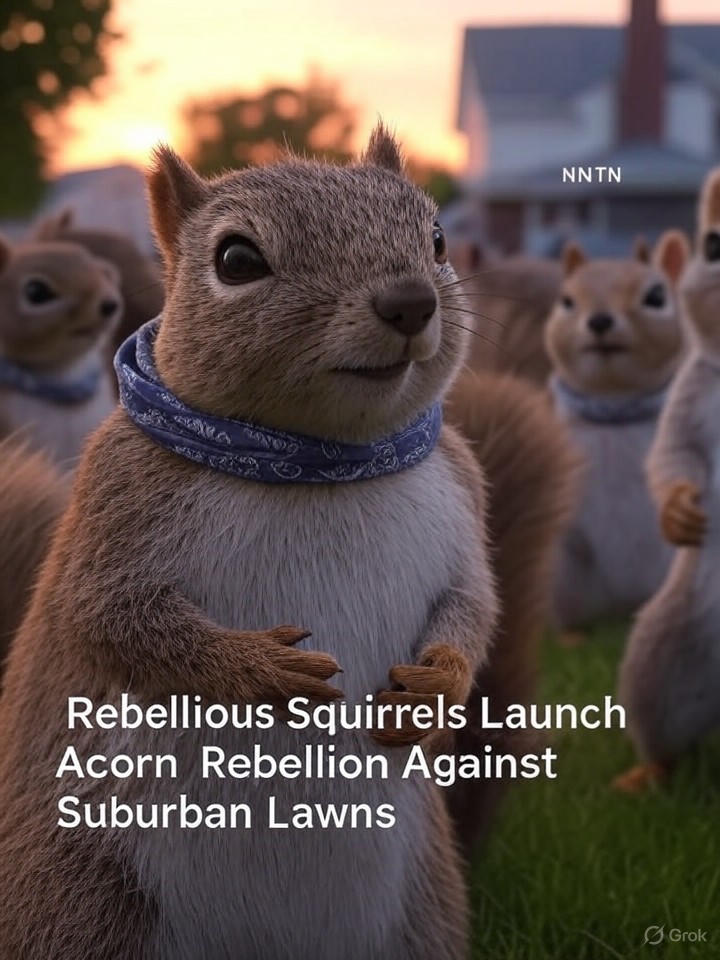 Image that is a representation of Rebellious Squirrels Launch Acorn Rebellion Against Suburban Lawns