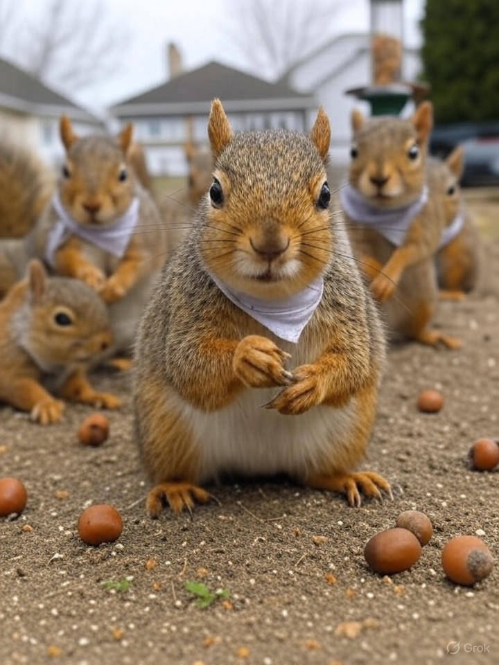 Image that is a representation of Rebellious Squirrels Launch Acorn Rebellion Against Suburban Lawns