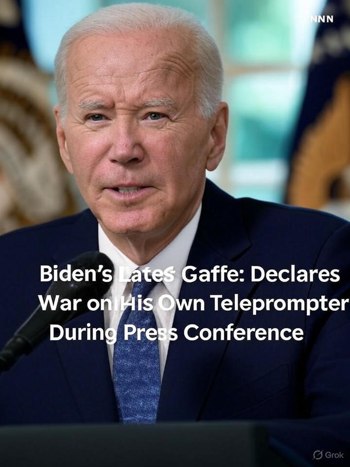 Image that is a representation of Biden's Latest Gaffe: Declares War on His Own Teleprompter During Press Conference