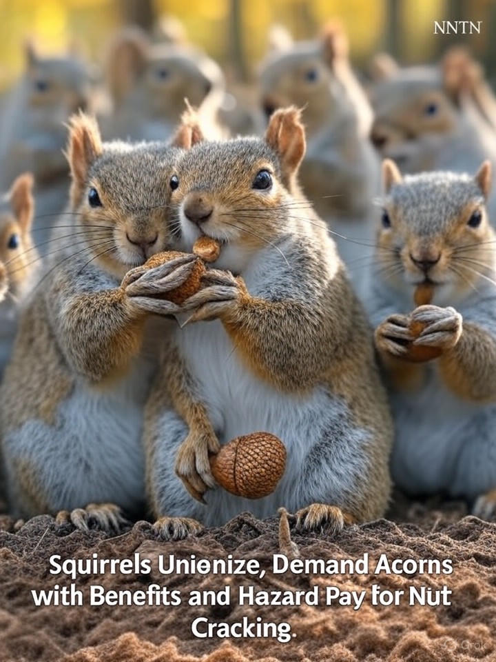 Image that is a representation of Squirrels Unionize, Demand Acorns with Benefits and Hazard Pay for Nut Cracking