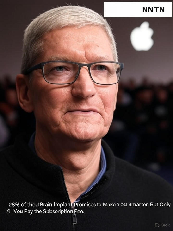 Image that is a representation of Apple's New iBrain Implant Promises to Make You Smarter, But Only If You Pay the Subscription Fee