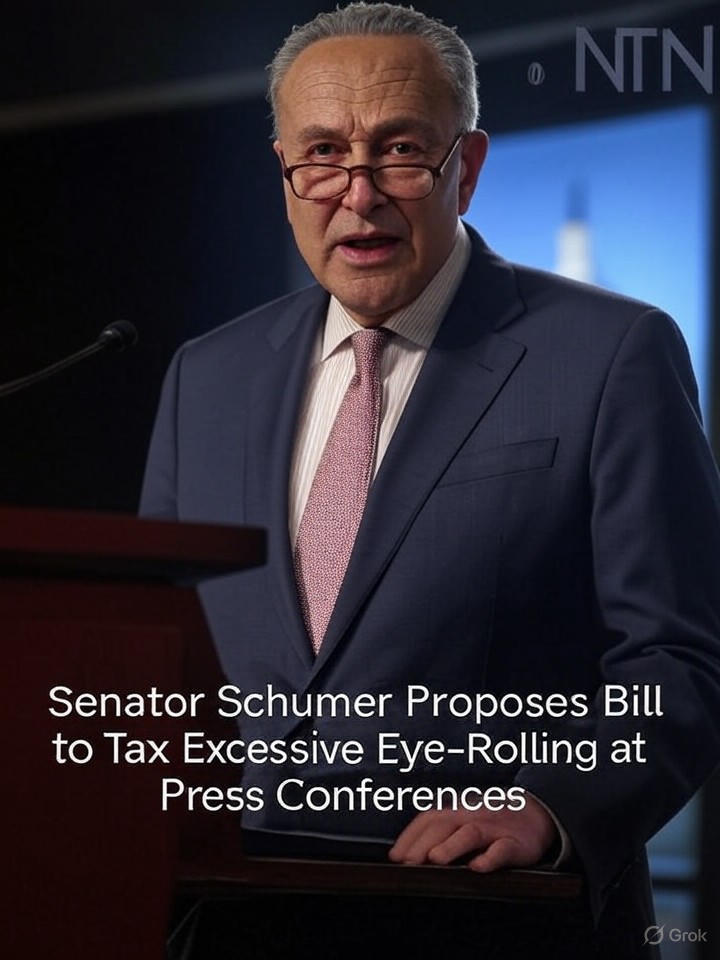 Image that is a representation of Senator Schumer Proposes Bill to Tax Excessive Eye-Rolling at Press Conferences