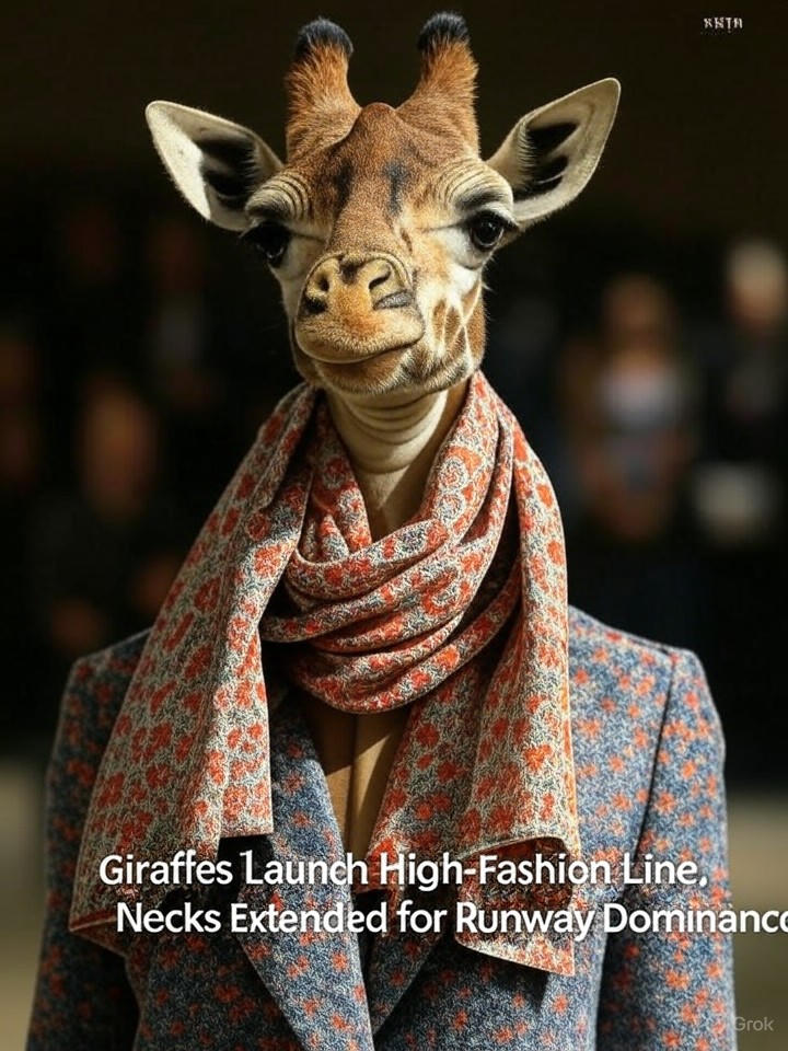 Image that is a representation of Giraffes Launch High-Fashion Line, Necks Extended for Runway Dominance