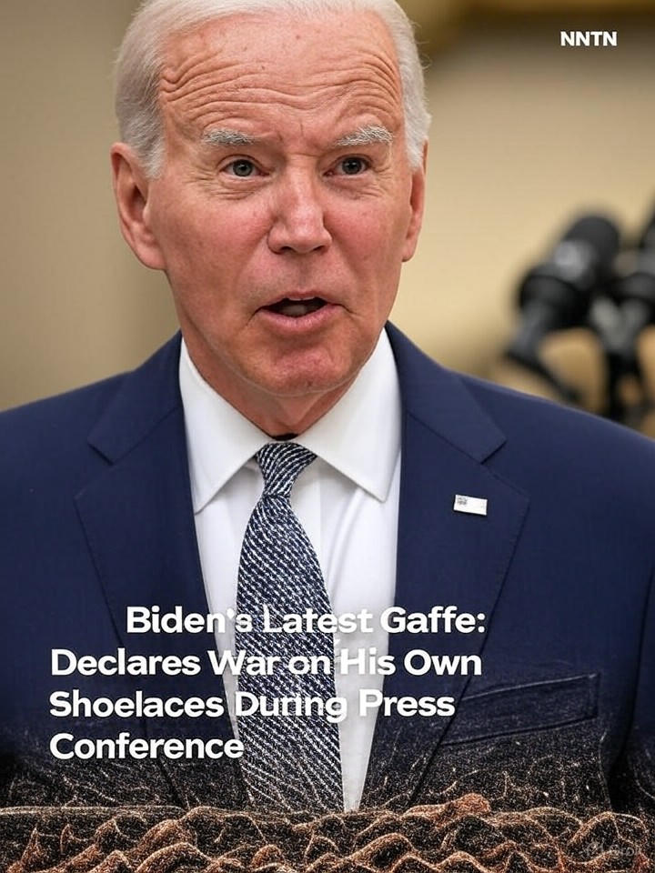 Image that is a representation of Biden's Latest Gaffe: Declares War on His Own Shoelaces During Press Conference