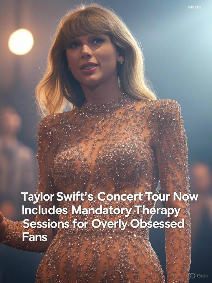 Image that is a representation of Taylor Swift's Concert Tour Now Includes Mandatory Therapy Sessions for Overly Obsessed Fans