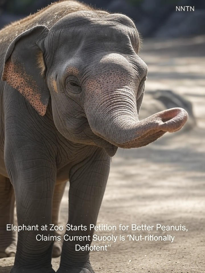 Image that is a representation of Elephant at Zoo Starts Petition for Better Peanuts, Claims Current Supply is 'Nut-ritionally Deficient'