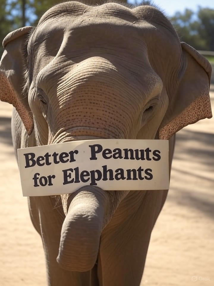 Image that is a representation of Elephant at Zoo Starts Petition for Better Peanuts, Claims Current Supply is 'Nut-ritionally Deficient'