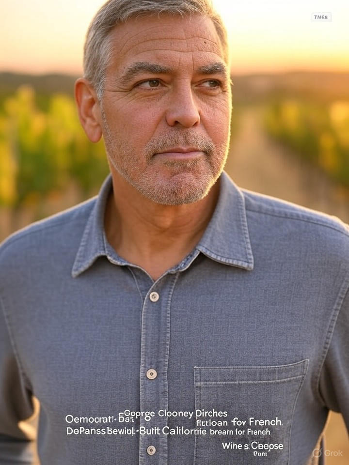 Image that is a representation of George Clooney Ditches Democrat-Built California Dream for French Wine and Cheese Paradise