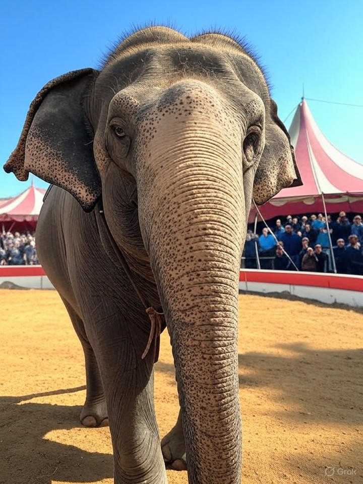 Image that is a representation of Elephant Escapes Zoo, Joins Local Circus for Better Pay and Peanuts