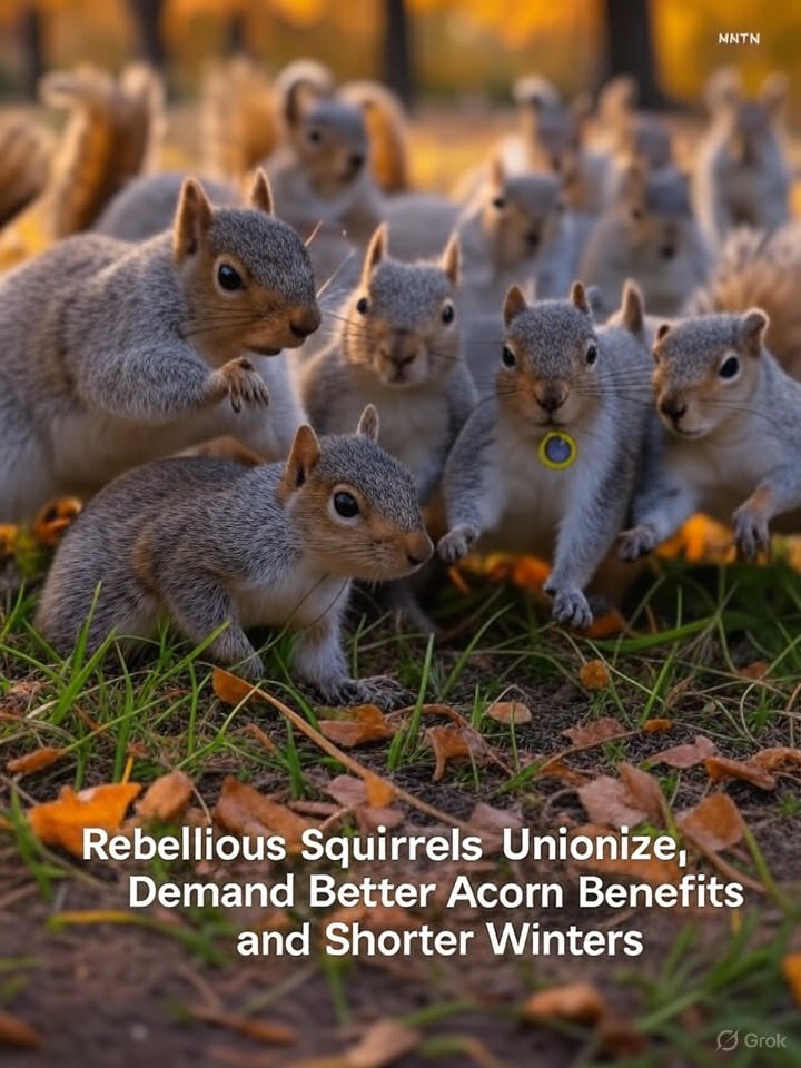 Image that is a representation of Rebellious Squirrels Unionize, Demand Better Acorn Benefits and Shorter Winters