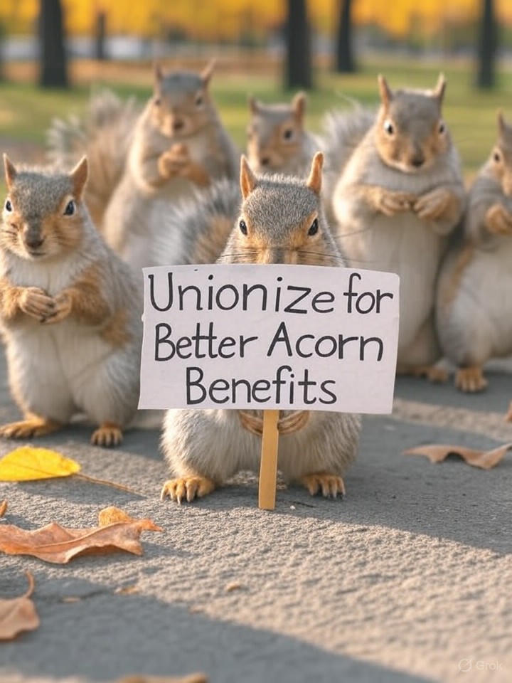 Image that is a representation of Rebellious Squirrels Unionize, Demand Better Acorn Benefits and Shorter Winters