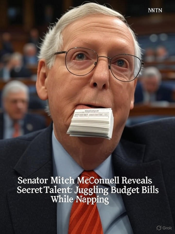 Image that is a representation of Senator Mitch McConnell Reveals Secret Talent: Juggling Budget Bills While Napping
