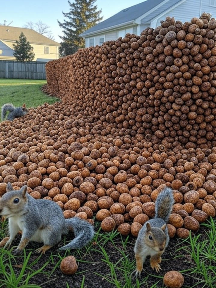 Image that is a representation of Neighborhood Squirrels Launch Guerrilla Nut Wall—Neighbors Report Missing Trees